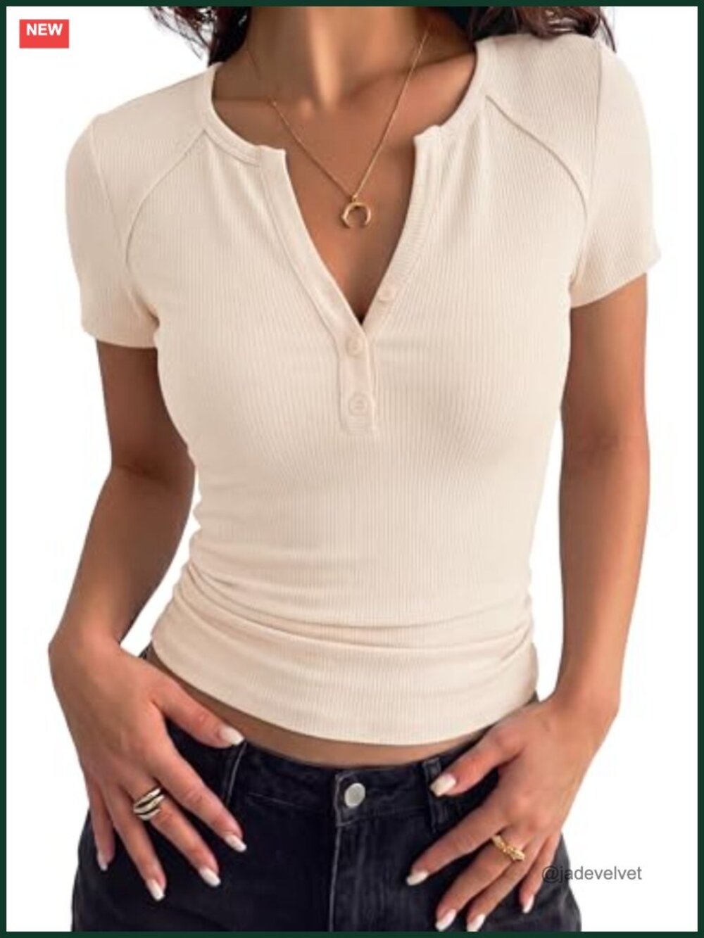 Women's Ribbed Knit Henley Top Short Sleeve V-Neck Button Front Fitted Summer